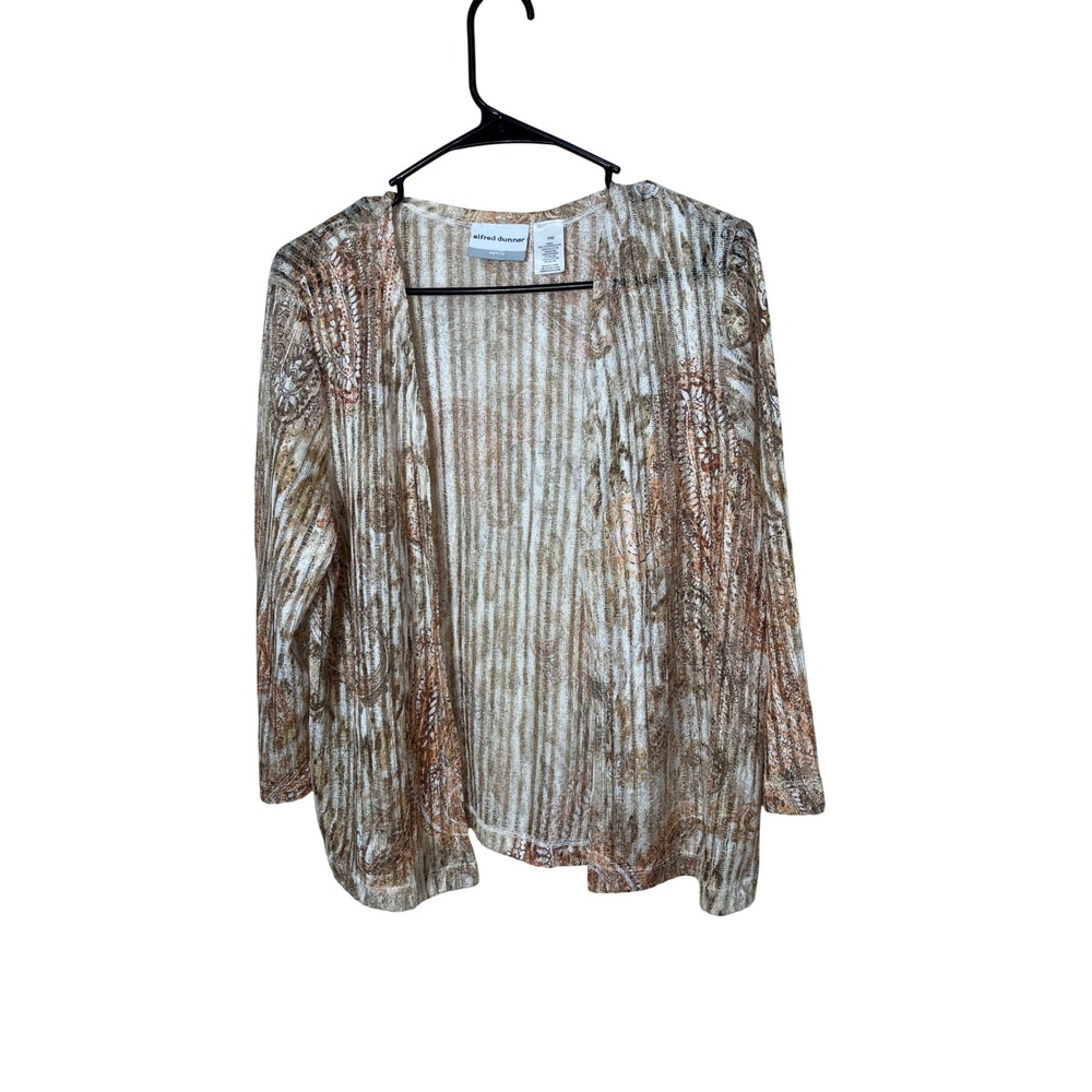 Alfred Dunner Petite Cardigan‎ Beige Brown Paisley Print Long Sleeve